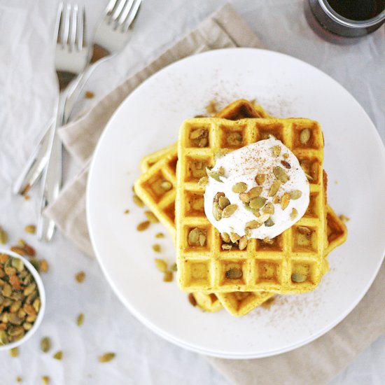 Pumpkin Spice Waffles with Pepitas