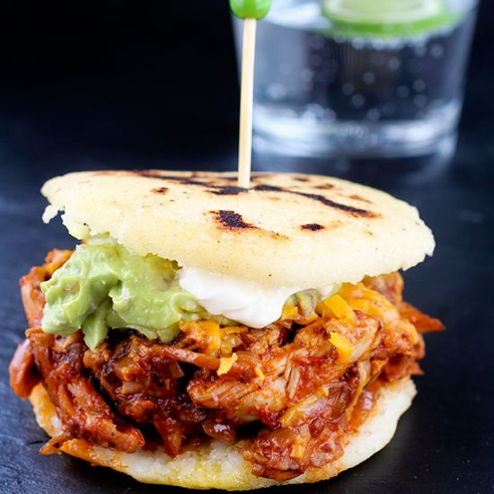 Chili Chicken Arepas with Guacamole