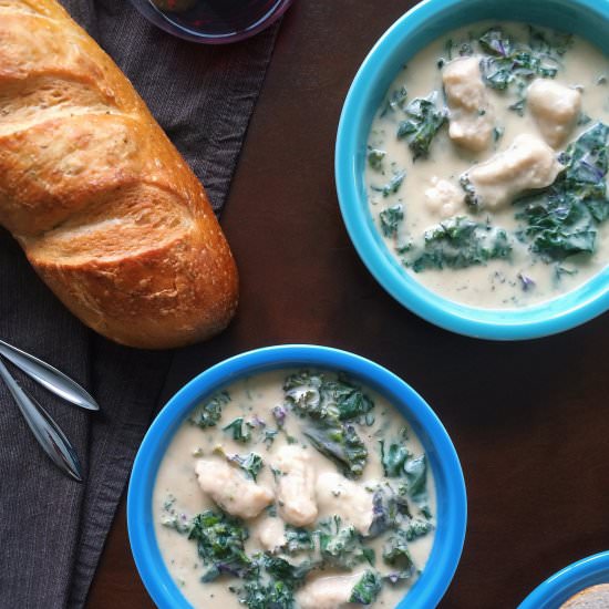 Cream of Kale Soup with Gnocchi