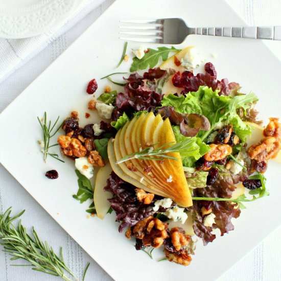 Pear Gorgonzola Candied Nut Salad