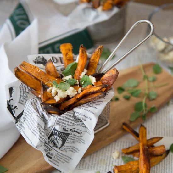 Baked Sweet Potato Fries with Feta