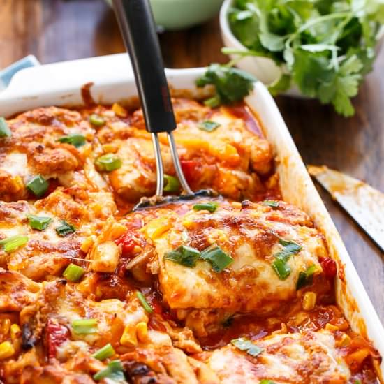 Chicken and Corn Enchilada Bake