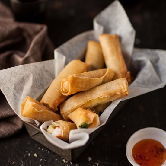 Prawn and mozzarella spring rolls