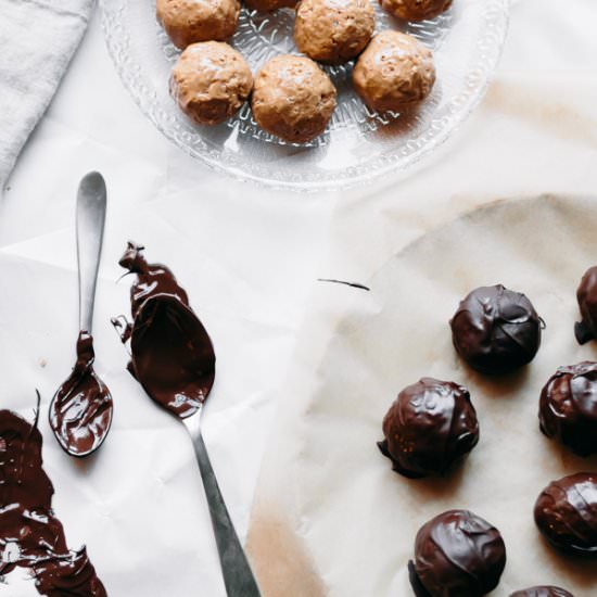 Chocolate Covered Crunchy PB Balls