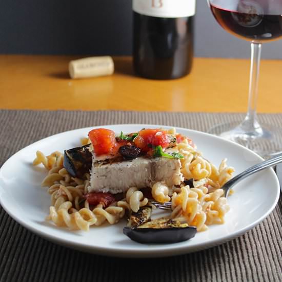 Grilled Swordfish & Eggplant Pasta