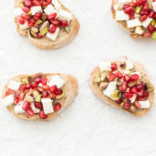 Pistachio and Pomegranate Crostini