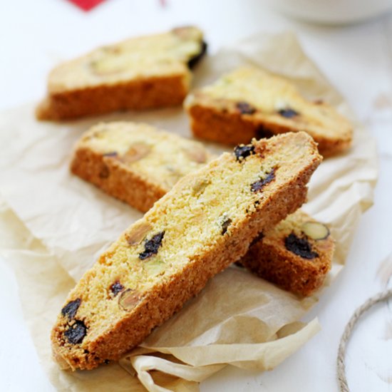 Cherry, Coconut, Pistachio Biscotti