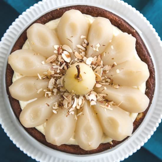 White Choc Cake w/ Poached Pears