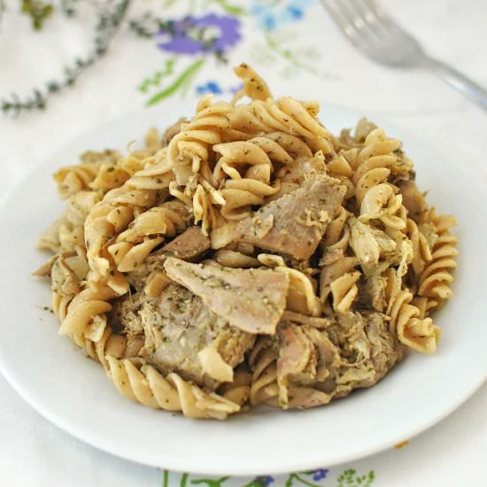 Leftover Turkey Pesto Pasta