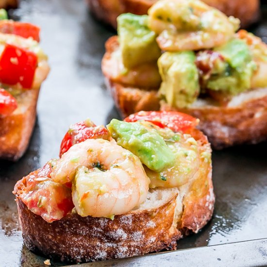 Garlic Prawns and Avocado Crostini