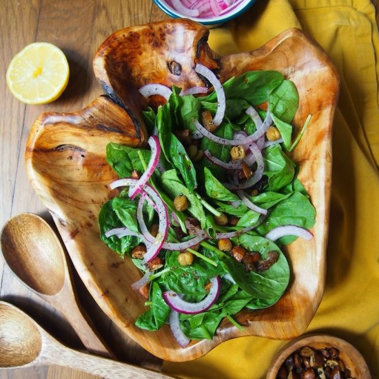 Spinach Salad w/ Chickpea Croutons