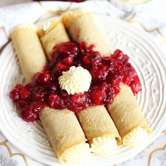 Amaretto Crepes w/ Cran-Rasp Sauce