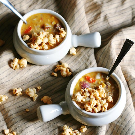 Spicy Crab Chowder with Popcorn