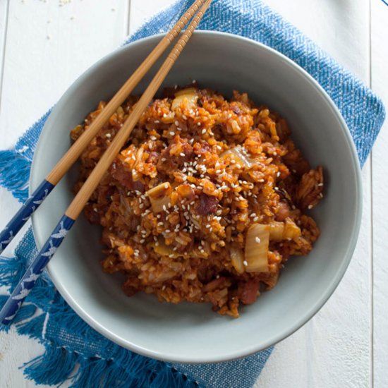 Kimchi fried rice with bacon