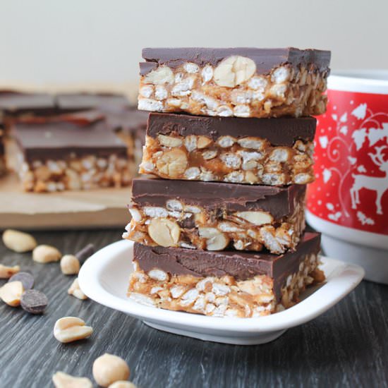 Rice Crispy Peanut Chocolate Bars