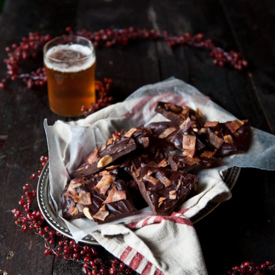 Beer Candied Bacon Chocolate Bark