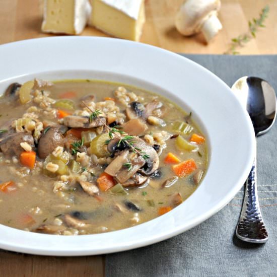 Mushroom Barley and Brie Soup