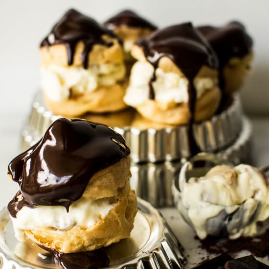 Pecan Fudge Ice Cream Profiteroles