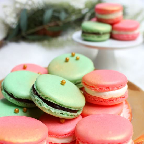 Mint, Pink & Gold Macarons