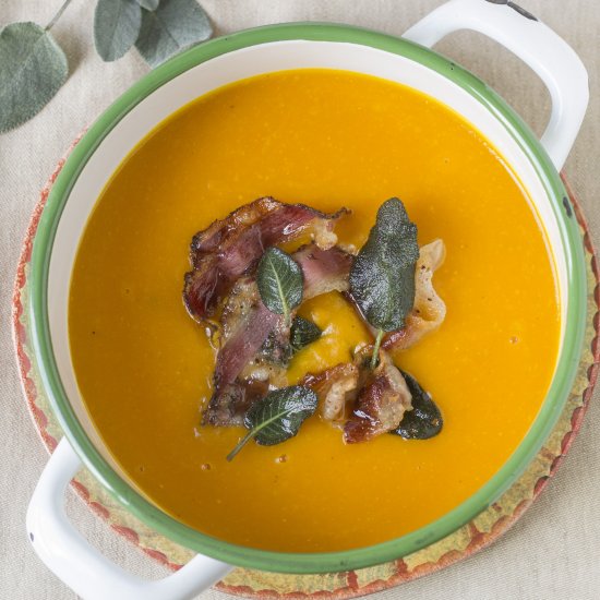 Pumpkin Soup with Sage and Bacon