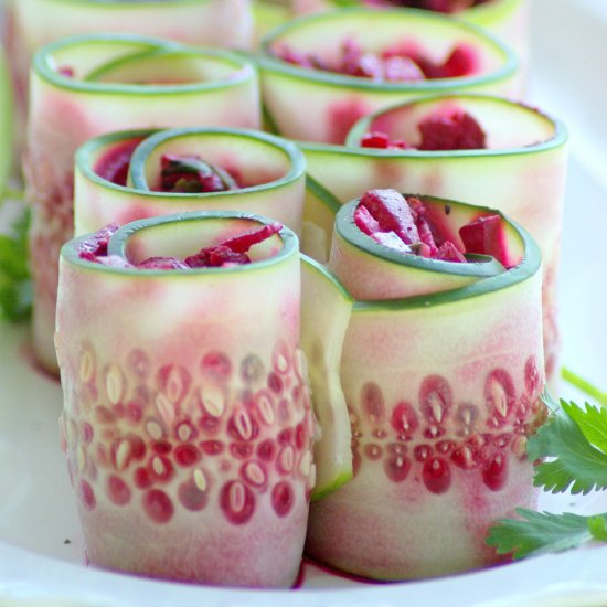 Beetroot and cucumber rolls