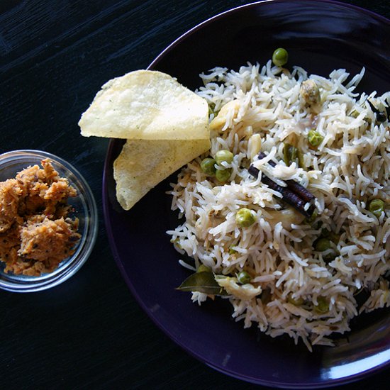 Green peas pulav (with coconut milk