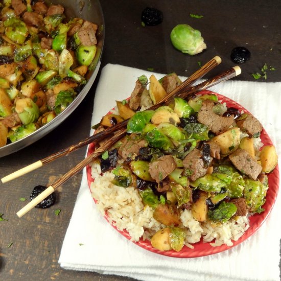 Cherried Brussel Beef Stir Fry