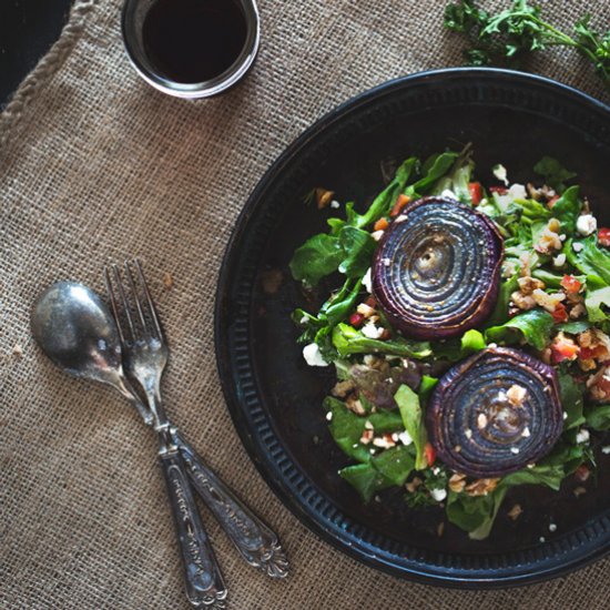 Roasted Red Onions w Walnut Salsa