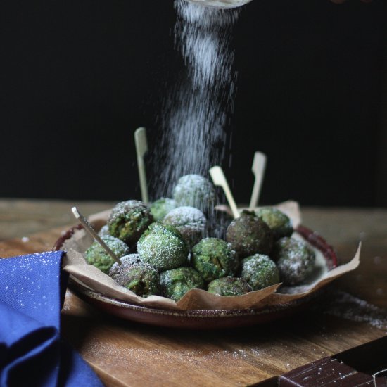 Eggless Matcha Banana Fritters