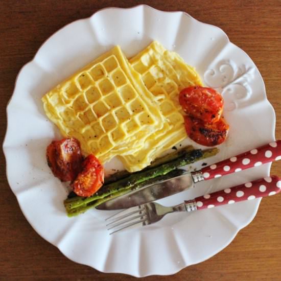 Omelette Waffle & Garlic Asparagus