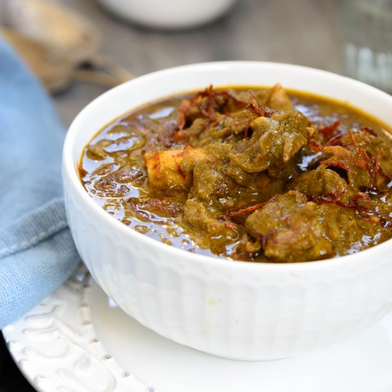 Mutton cooked with greens