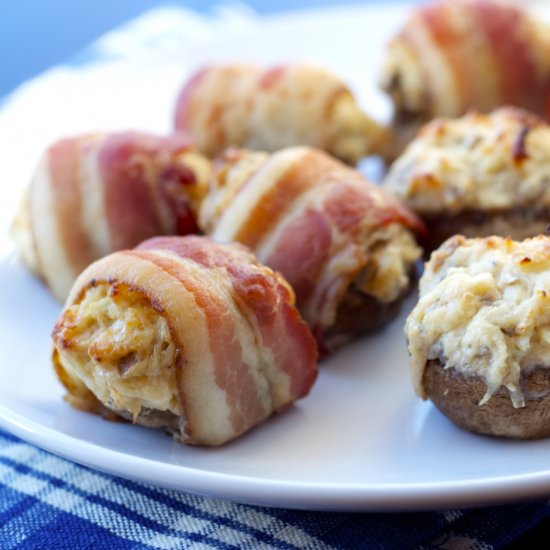 Bacon Wrapped Crab Stuffed Mushroom