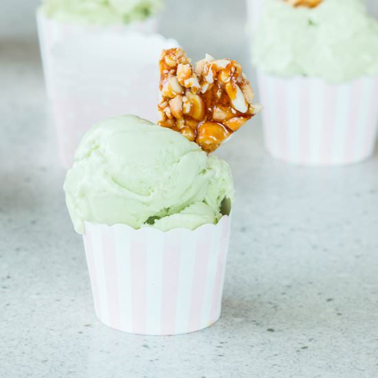 Avocado Ice-Cream with Nut Britle