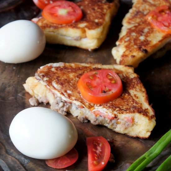 Egg-dunked chicken sandwich