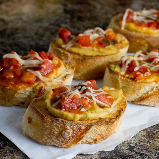 Roasted Garlic Hummus Bruschetta