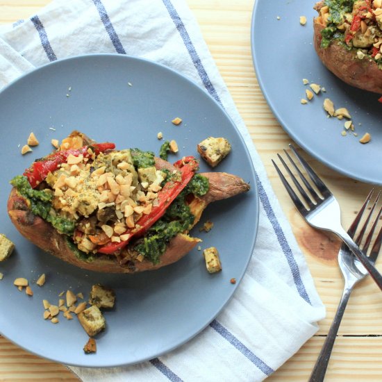 Thai Pesto Stuffed Sweet Potatoes