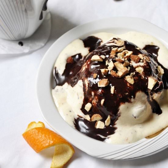 Semifreddo with hot chocolate sauce