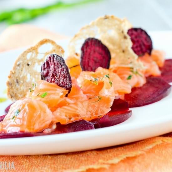 Gravlaks on beetroot carpaccio