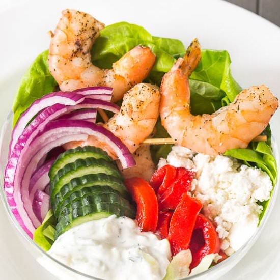 Roasted Shrimp Skewers & Tzatziki