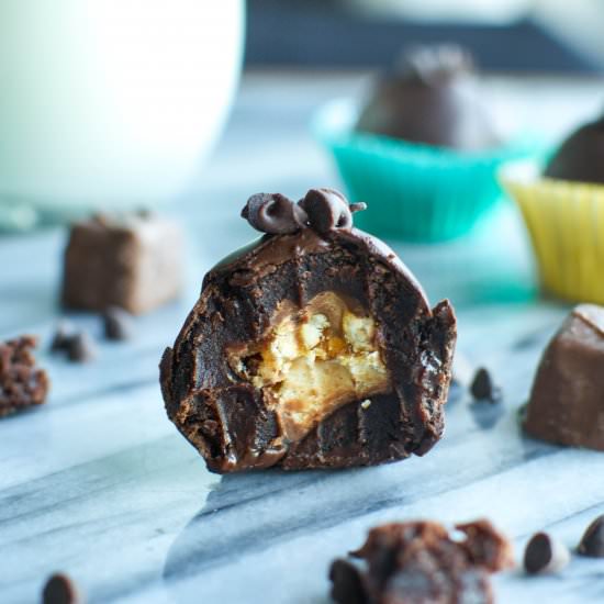 Snickers Stuffed Brownie Truffles