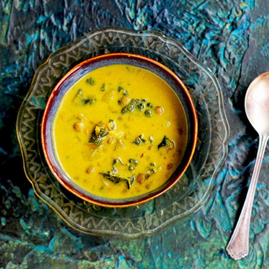 Coconut Basil Green Lentil Soup