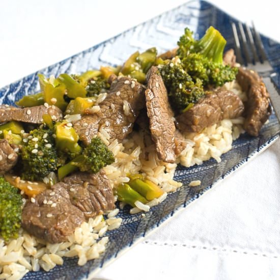 Beef and Broccoli on Brown Rice