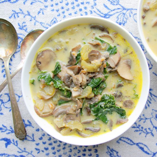 Mushroom Soup with Kale and Brie