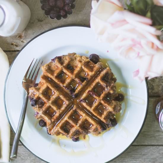 Vegan Blueberry Oatmeal Waffles