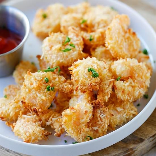 Parmesan Baked Popcorn Shrimp