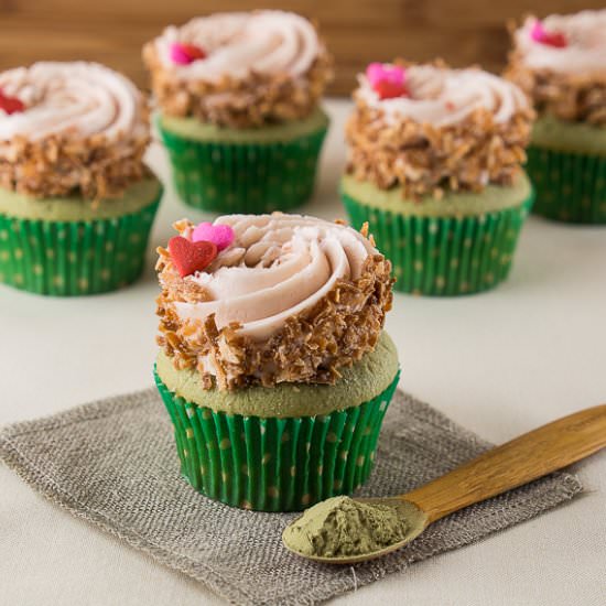 Matcha strawberry coconut cupcakes