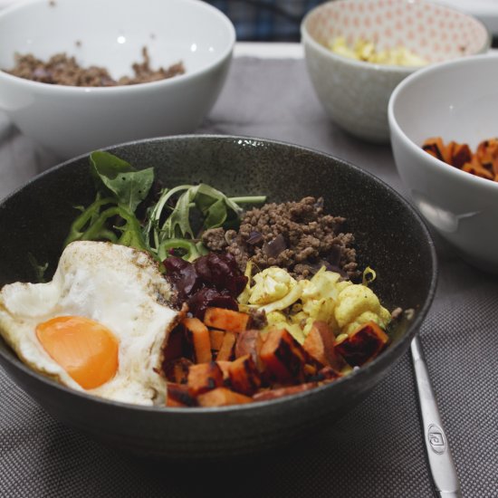 Korean Bibimbap with beef & veggies