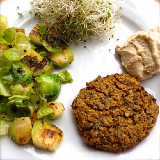 Black Bean Burgers & Spicy Brussels