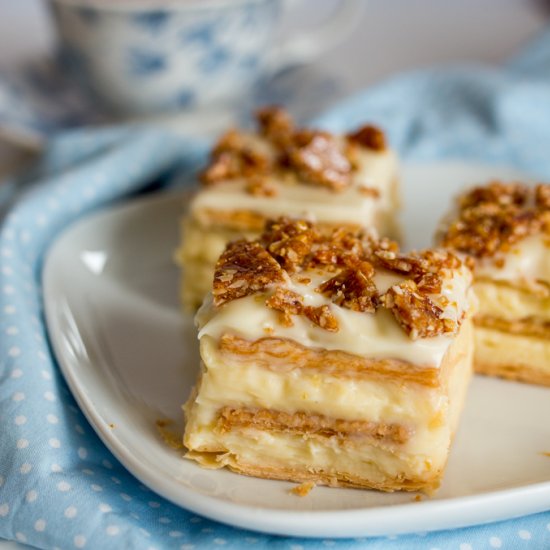 Vanilla Slice with Hazelnet Crunch