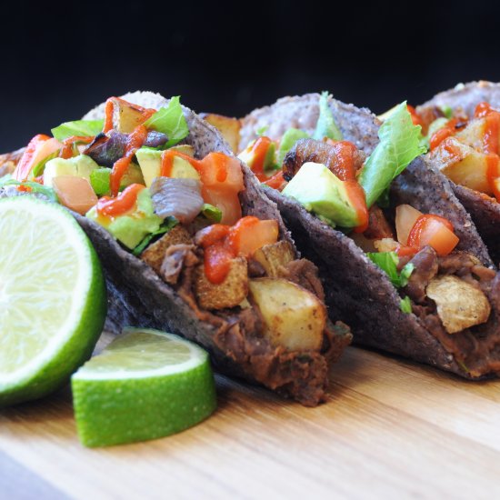 Blue Corn Tacos with Fried Potatoes